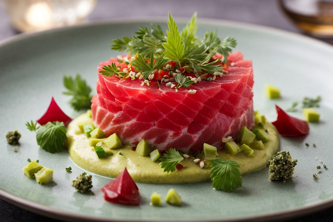 Tartar de Atún Rojo con Emulsión de Mantequilla de Marihuana y Wasabi