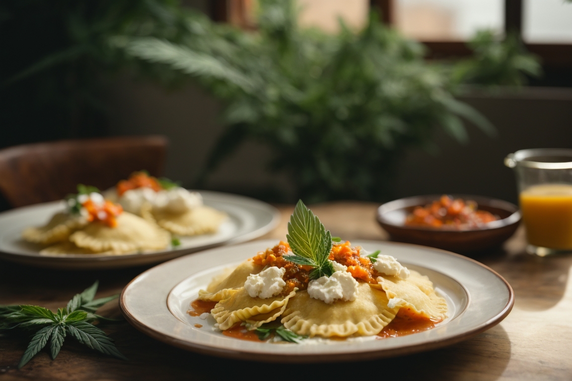 Raviolis de Langosta y Ricotta con Salsa de Mantequilla de Marihuana