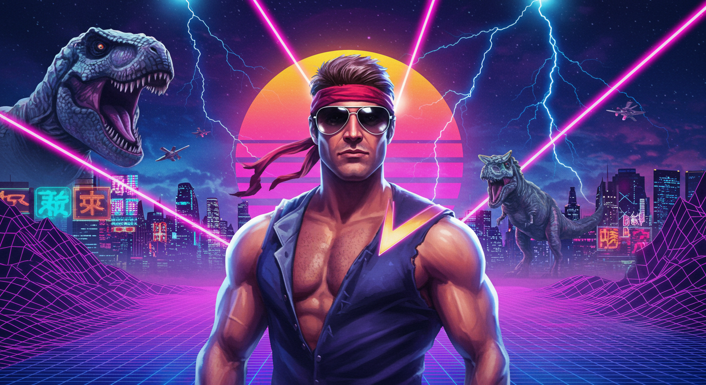 Paisaje retro ochentero con estética de Kung Fury