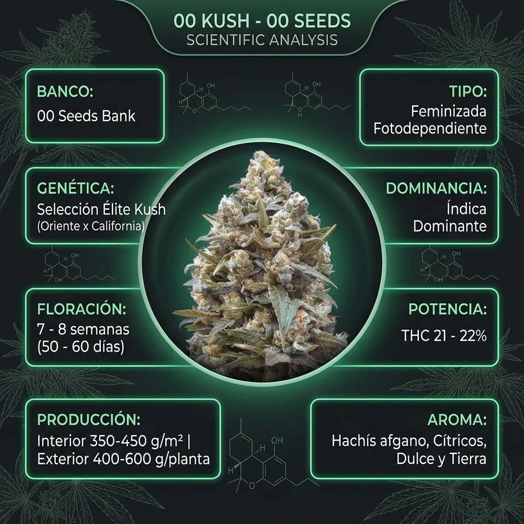 Infografía oficial de 00 Kush de 00 Seeds en Huerto Urbano Grow