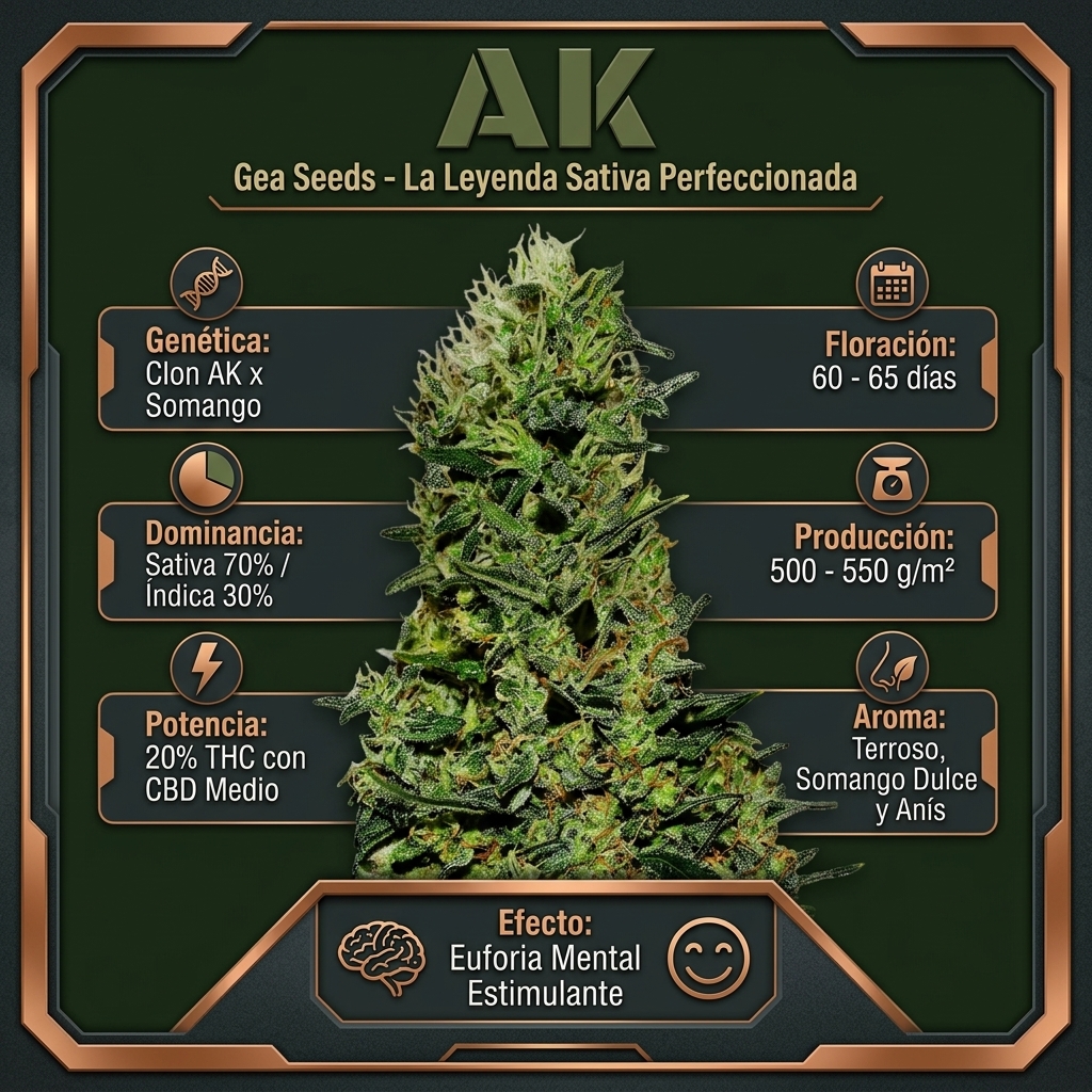 Infografía botánica y técnica de semillas AK Gea Seeds