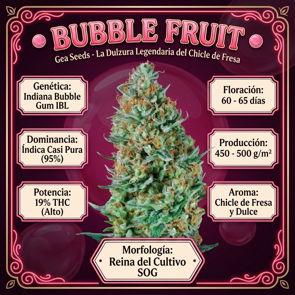 Infografía botánica y técnica de semillas Bubble Fruit de Gea Seeds