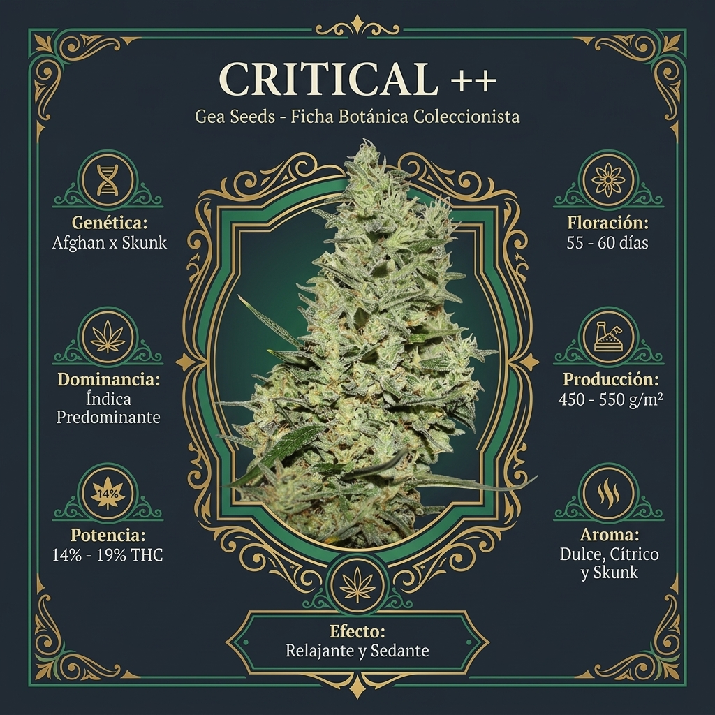 Infografía botánica y técnica de semillas Critical ++ Gea Seeds