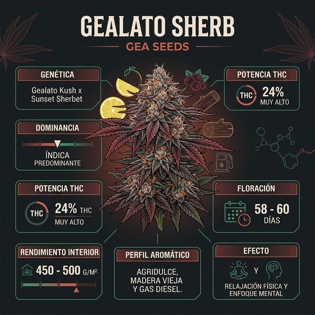 Infografía Técnica Gealato Sherb Gea Seeds en Español - Huerto Urbano Grow