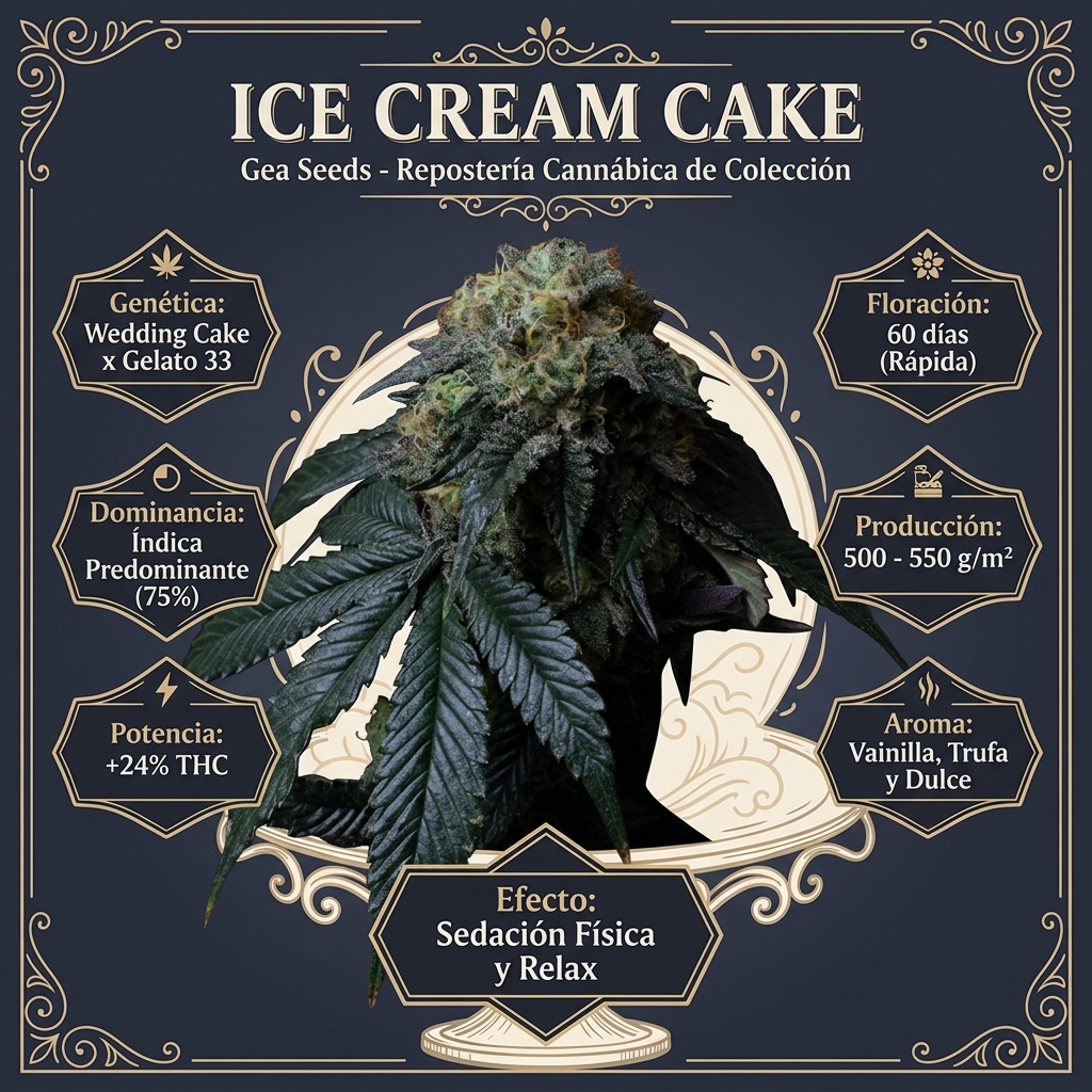 Infografía botánica y técnica de semillas Ice Cream Cake Gea Seeds