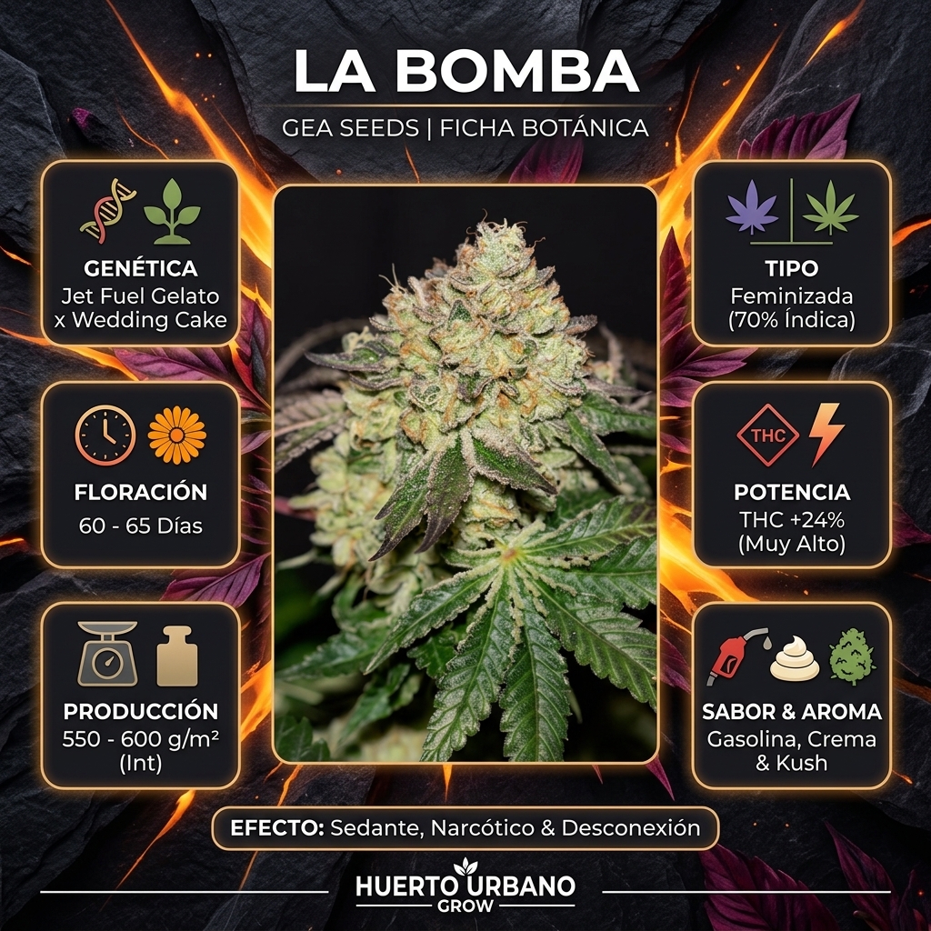 Infografía botánica y técnica de La Bomba de Gea Seeds