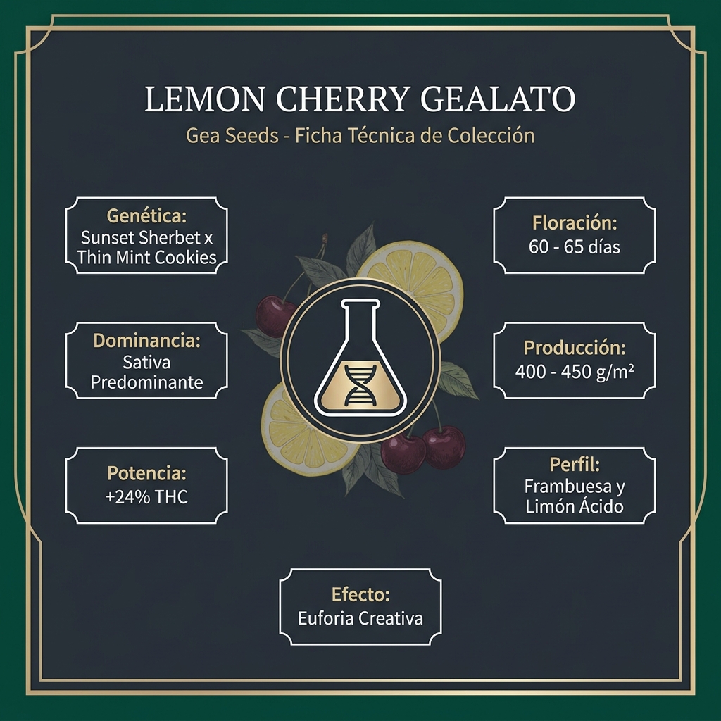 Infografía botánica y técnica de semillas Lemon Cherry Gealato Gea Seeds