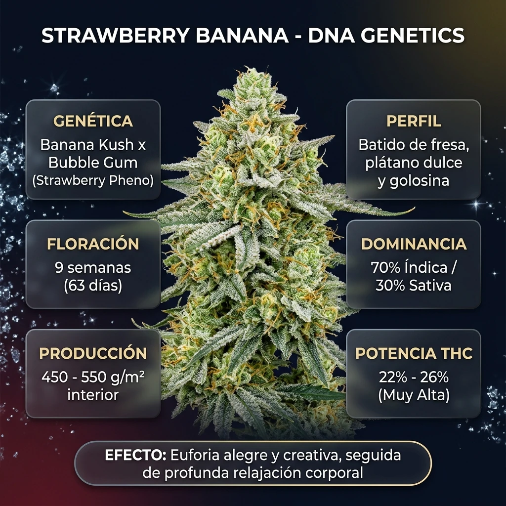 Infografía botánica y técnica de Strawberry Banana DNA Genetics